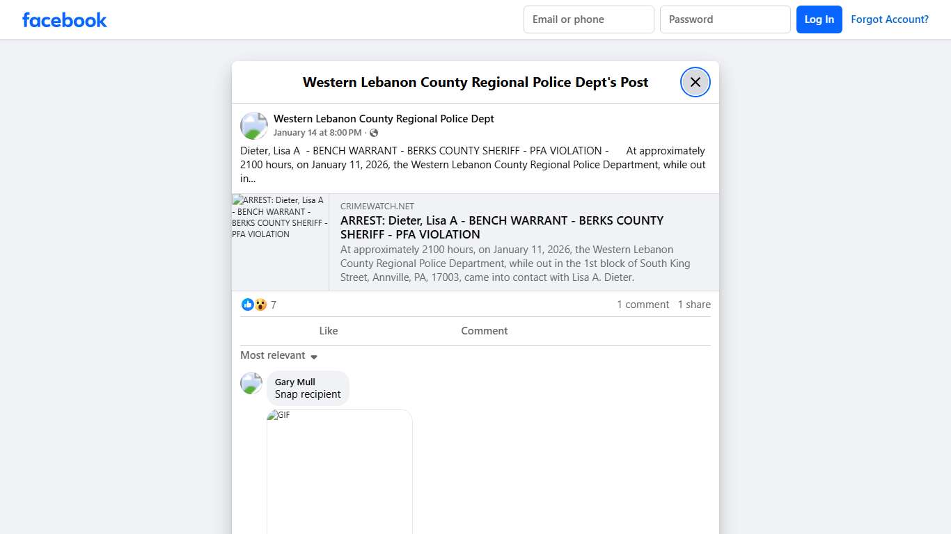 Dieter, Lisa... - Western Lebanon County Regional Police Dept Facebook