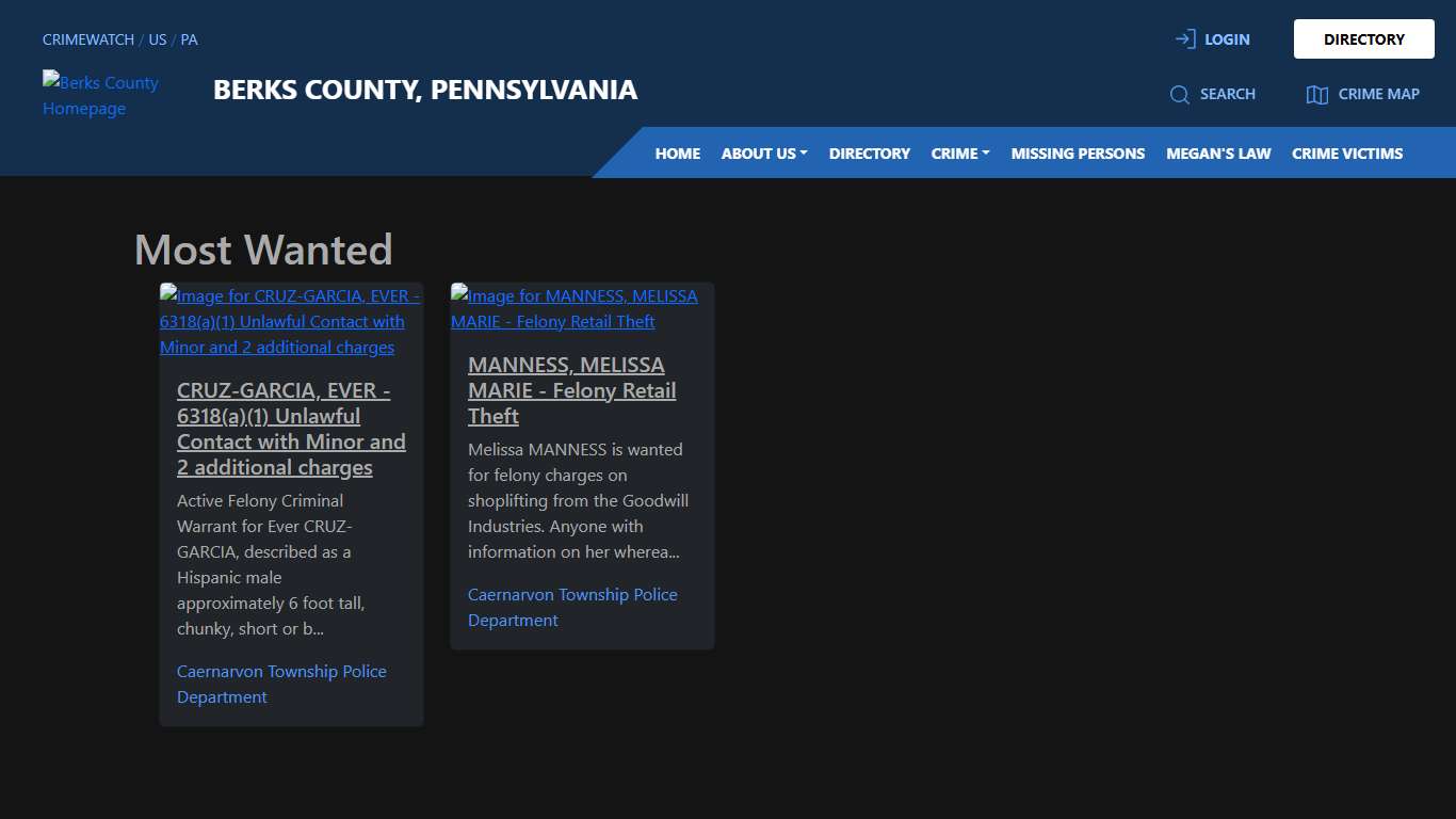 Most Wanted for Berks County, Pennsylvania CRIMEWATCH